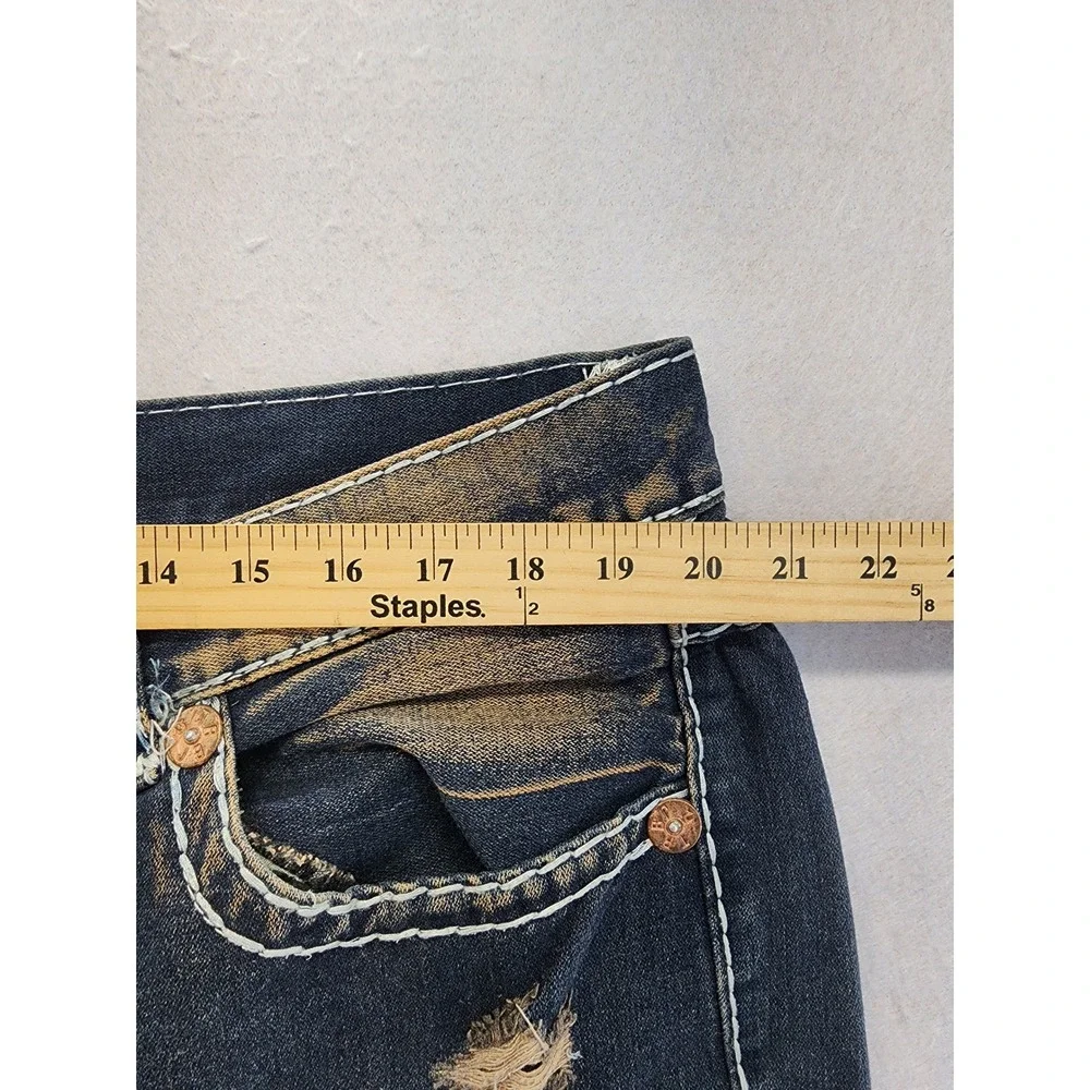 True Religion Joey Super T Distressed Bleach Wash Blue Denim Jeans 42